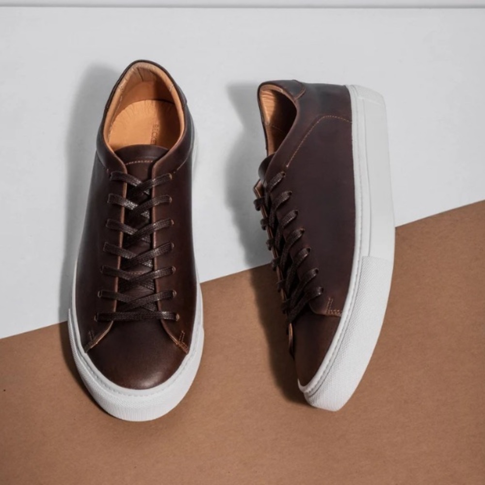 Beckett Simonon Reid golf Sneaker pull on size 13 brown leather distressed